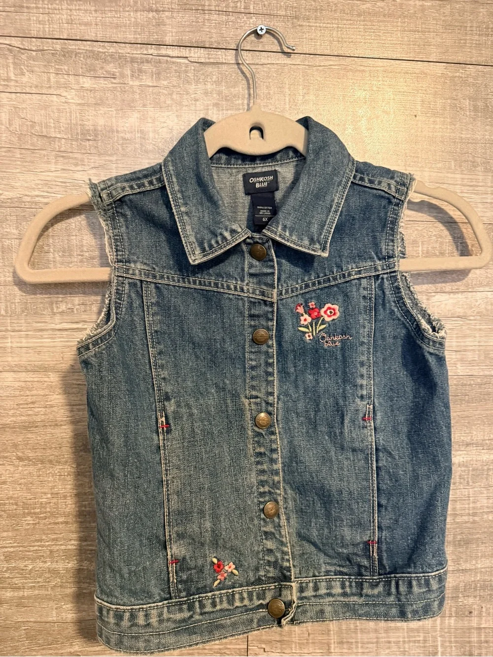 OshKosh B’gosh Girls 6X Denim Vest Floral Embroidered Jean Vest